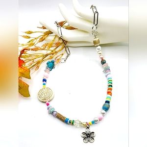 Paperclip chain and bead necklace, 23inch, custom made, women's necklace